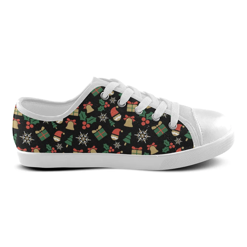 Kid's Christmas Elements Print Canvas Low Top Shoes (White)