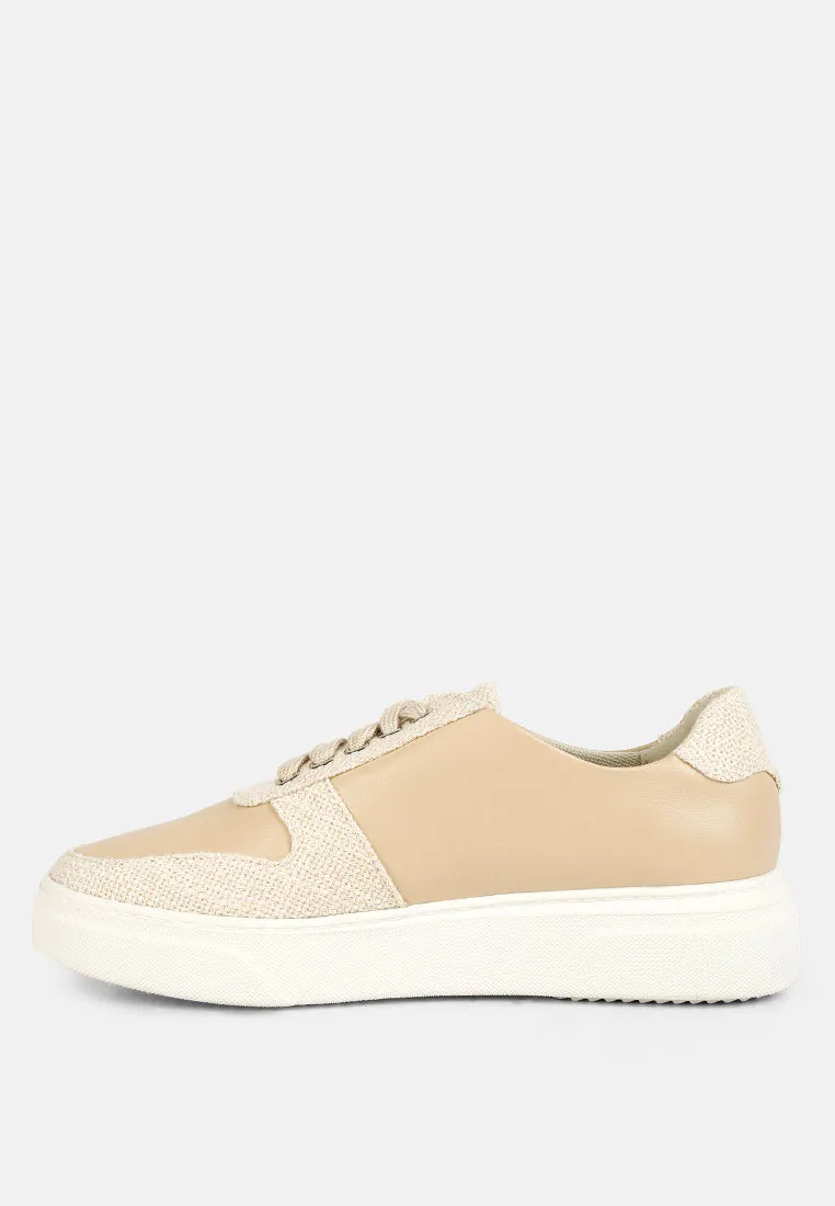 KJAER Dual Tone Leather Sneakers in Beige