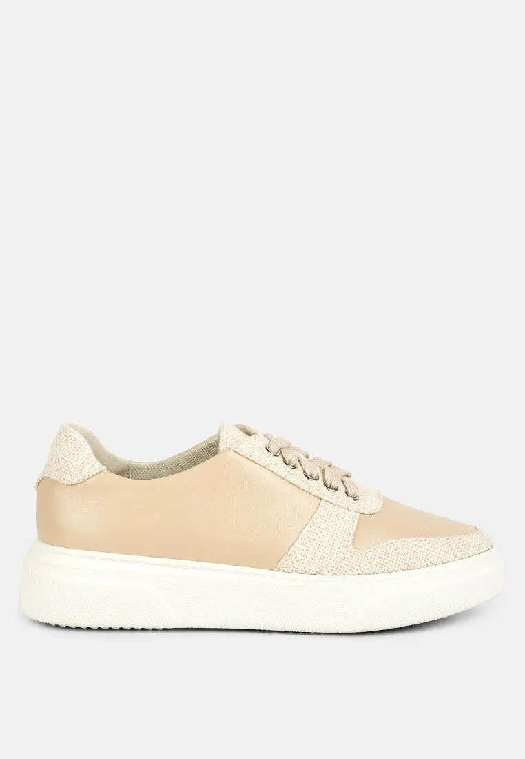 KJAER Dual Tone Leather Sneakers in Beige