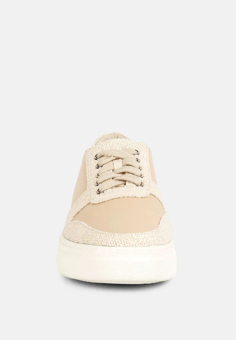 KJAER Dual Tone Leather Sneakers in Beige