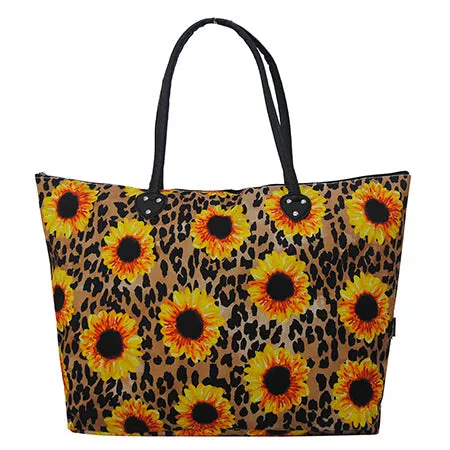 Large Leopard Sunflower Shoulder Travel Tote