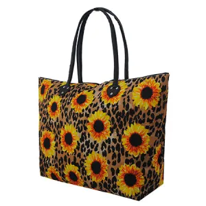 Large Leopard Sunflower Shoulder Travel Tote