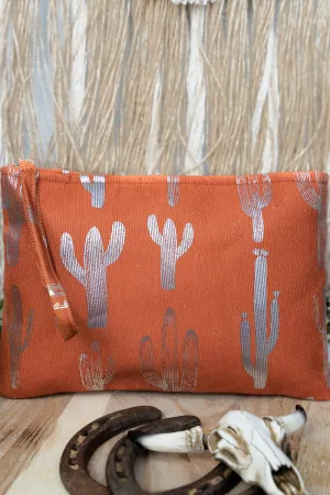 Large Metallic Cactus Wristlet Pouch Travel Tote