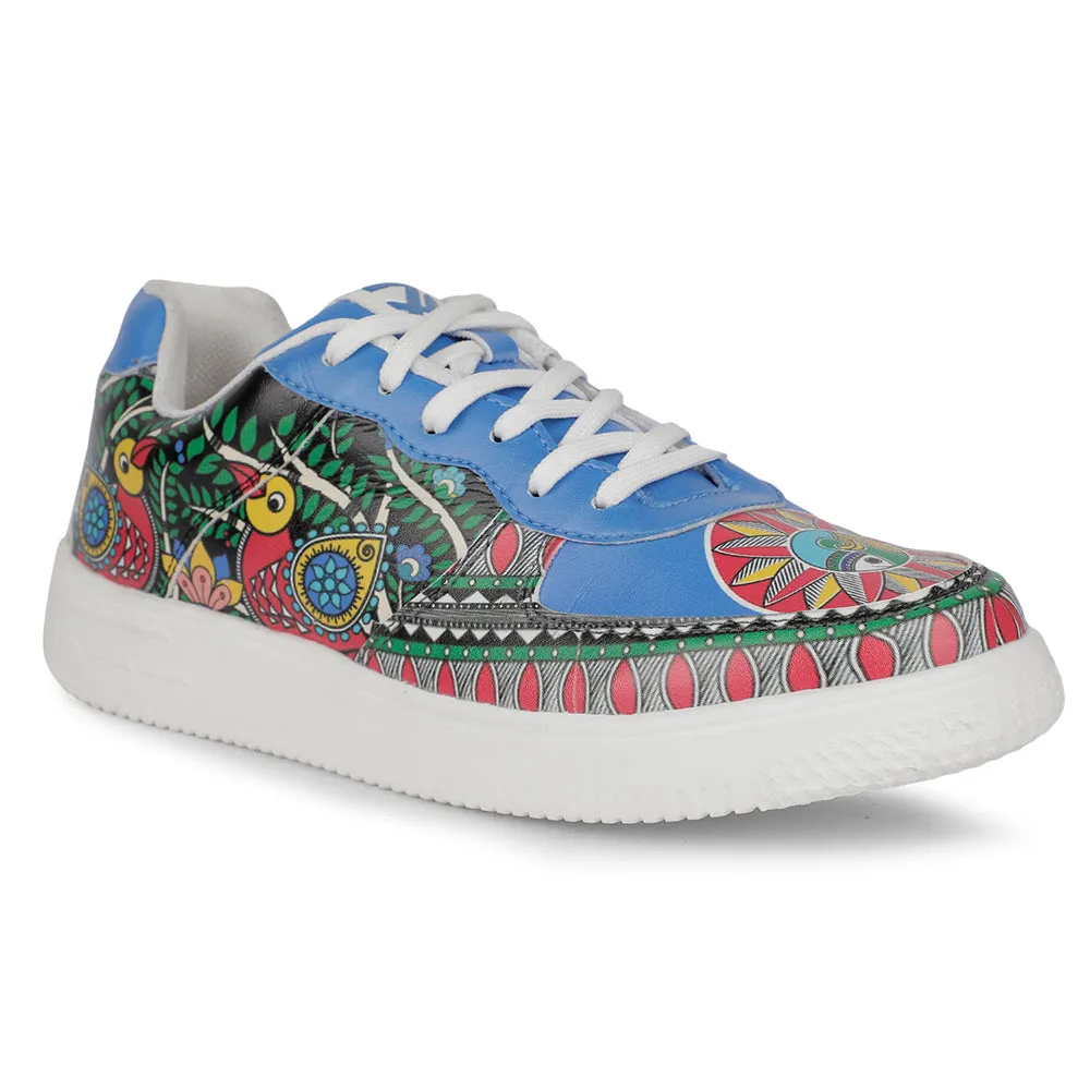 Leap7x Lacing White Madhubani Art Printed Casual Sneakers For Men MJH-M05 By Liberty