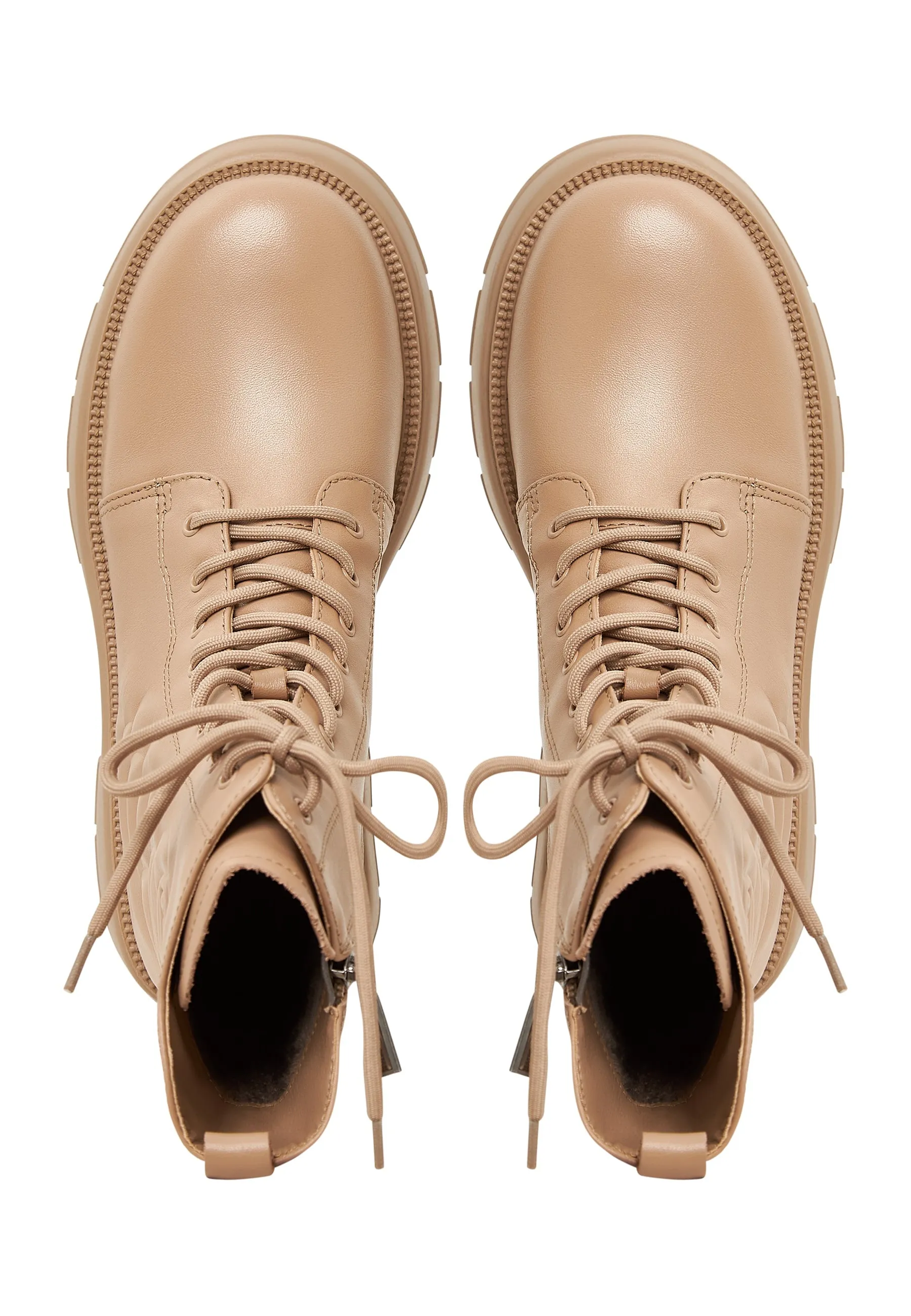 Leather Platform Ankle Boots - Beige