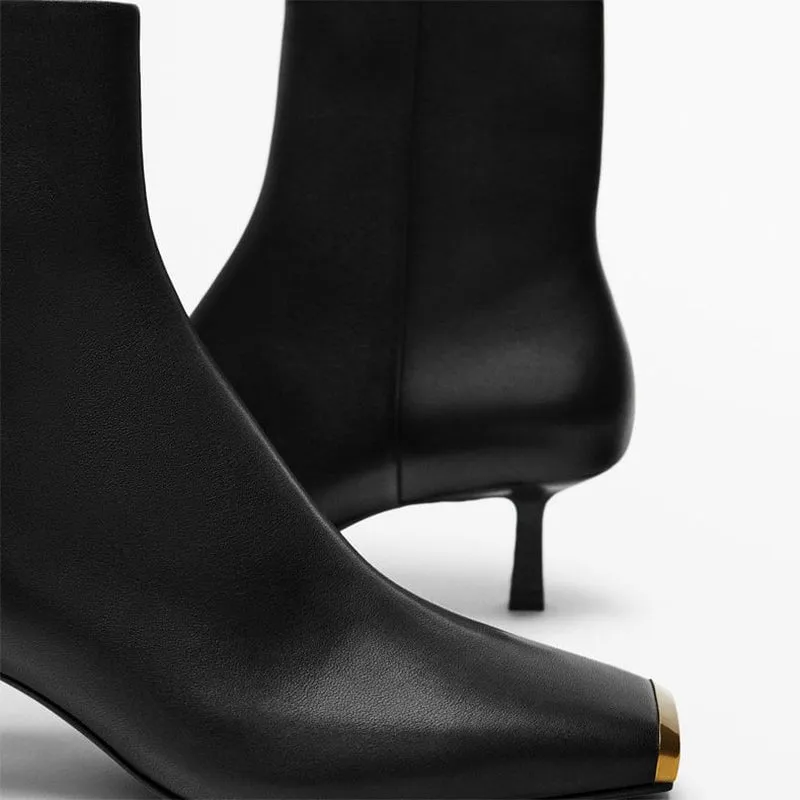 Leather Slimming Boots Elegant Glove-Like Ankle Boots 50mm Heel Side Zip Boots in Black