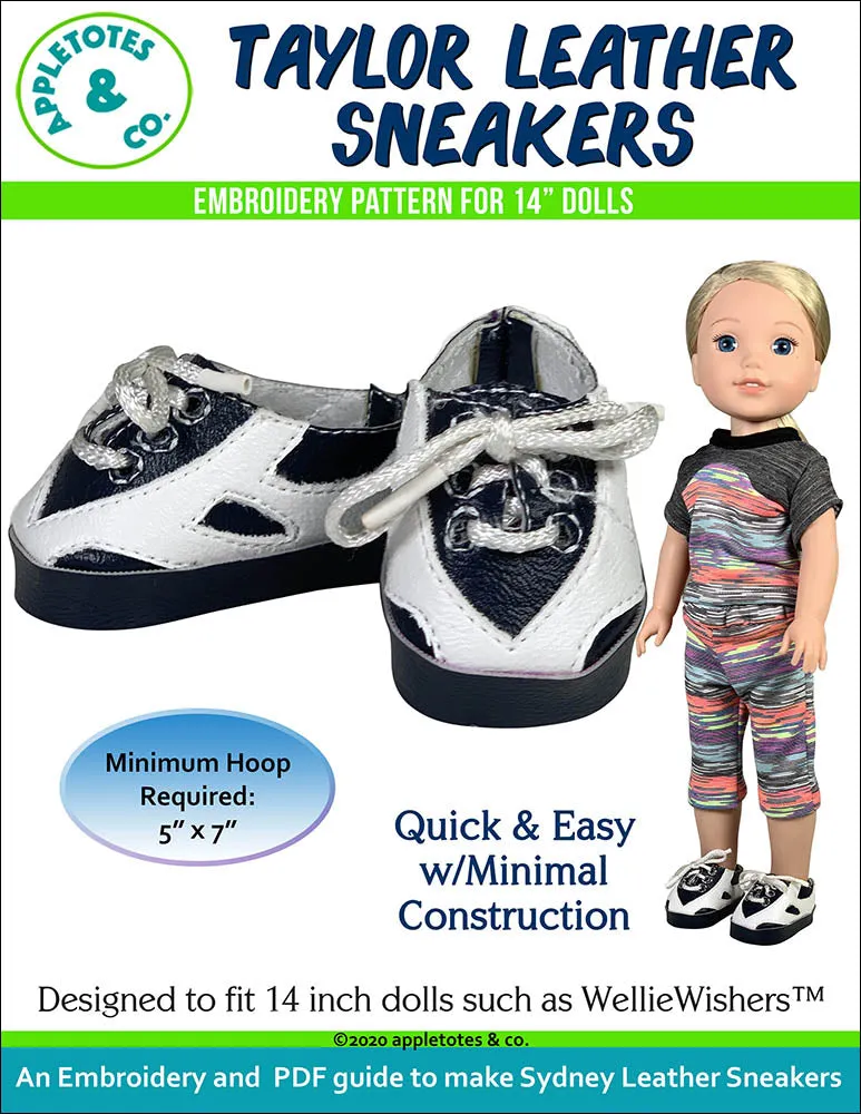 Leather Sneaker Collection (5 Pieces) ITH Embroidery Patterns for 14 Inch Dolls