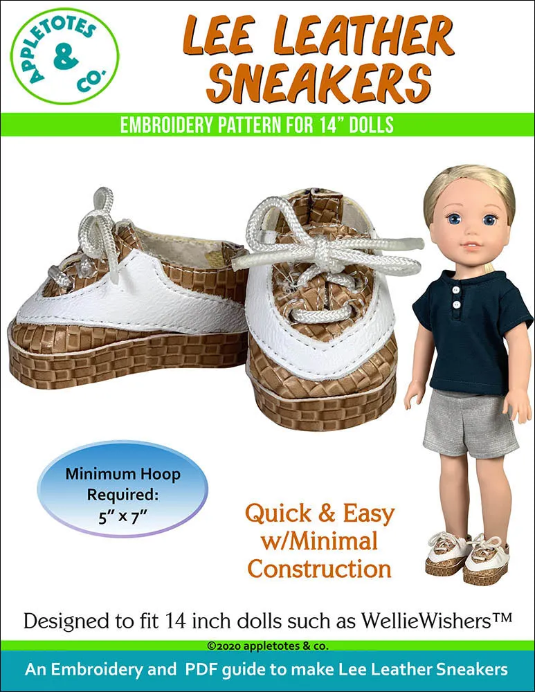 Leather Sneaker Collection (5 Pieces) ITH Embroidery Patterns for 14 Inch Dolls