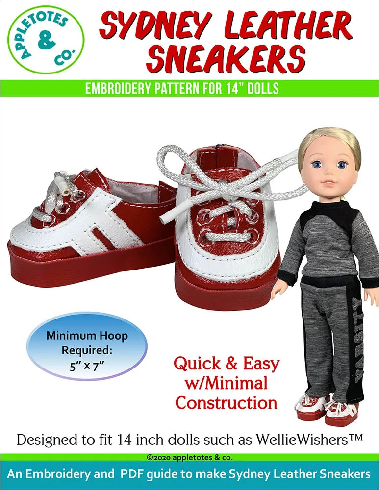 Leather Sneaker Collection (5 Pieces) ITH Embroidery Patterns for 14 Inch Dolls