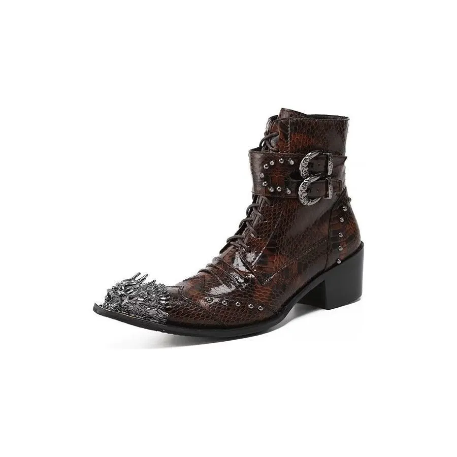 LeatherLux Exotic Embossed Chic Dress Boots