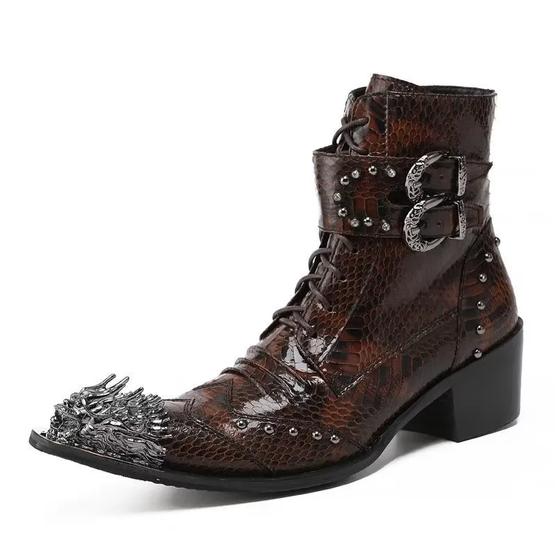 LeatherLux Exotic Embossed Chic Dress Boots