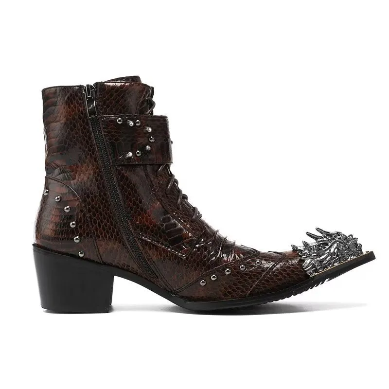 LeatherLux Exotic Embossed Chic Dress Boots