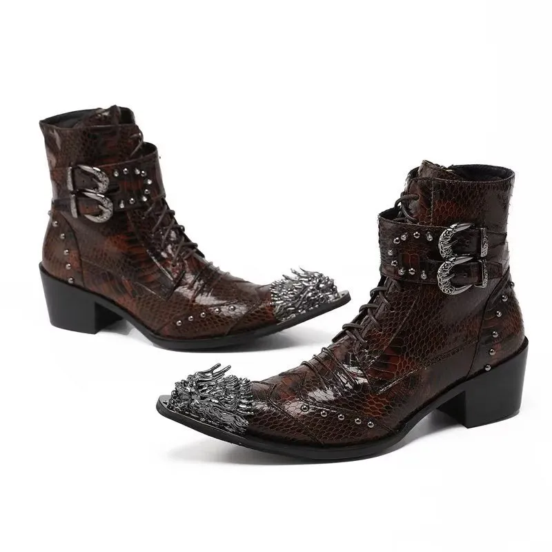 LeatherLux Exotic Embossed Chic Dress Boots