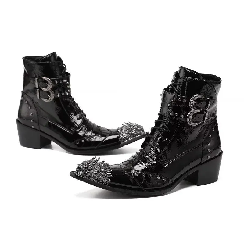 LeatherLux Exotic Embossed Chic Dress Boots