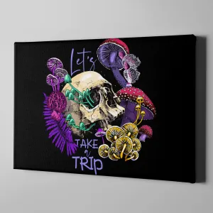 Lets Take a Trip Mushroom Skull Gallery Wrapped Canvas