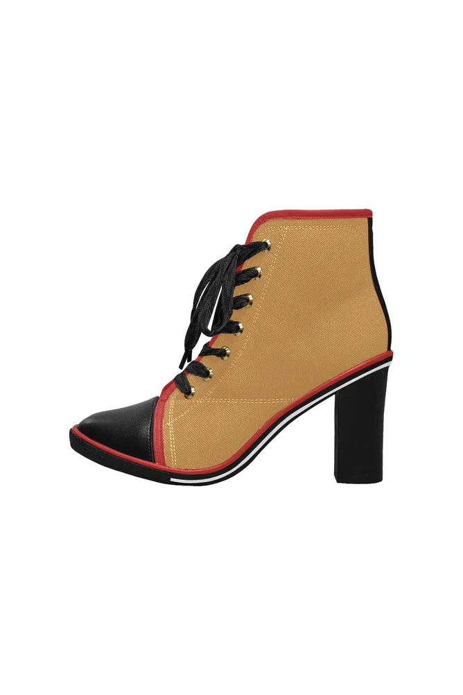 Light Brown Women's Lace Up Chunky Heel Ankle Booties