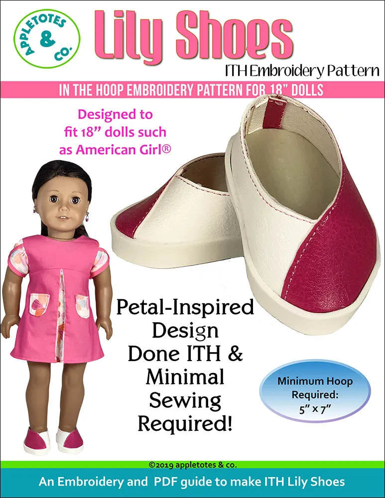 Lily Shoes ITH Embroidery Patterns for 18 Inch Dolls