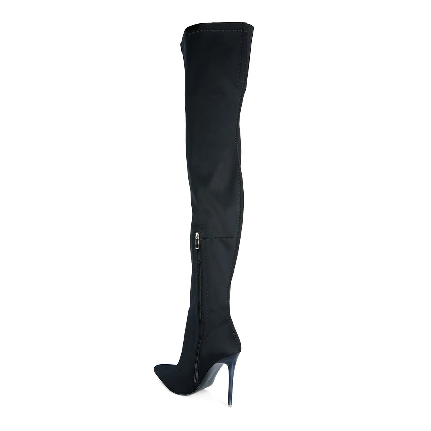 London Rag No Calm London Rag Women's Super Stretch Knee High Heel Boots, Black