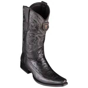 Los Altos Boots Mens #76F0305 European Square Toe | Genuine Full Quill Ostrich With Deer Sides Boots | Color Black