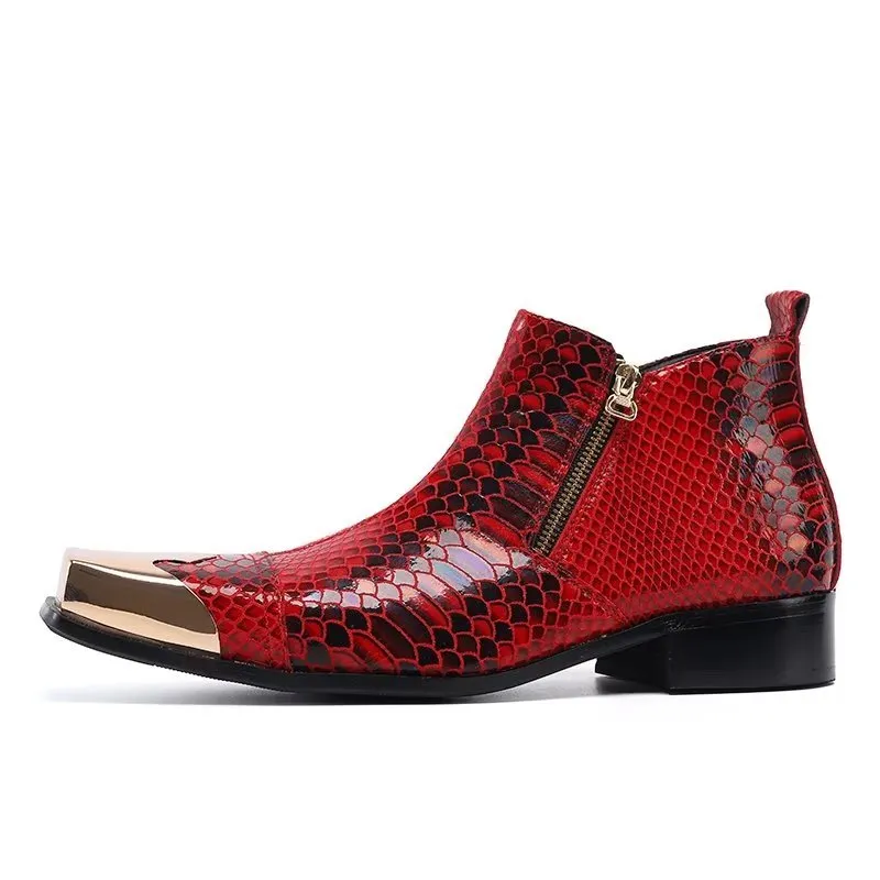 Luxe Croc-Textured Leather Ankle Boots