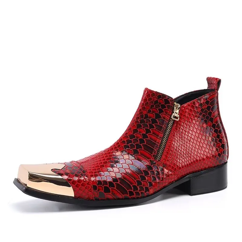 Luxe Croc-Textured Leather Ankle Boots