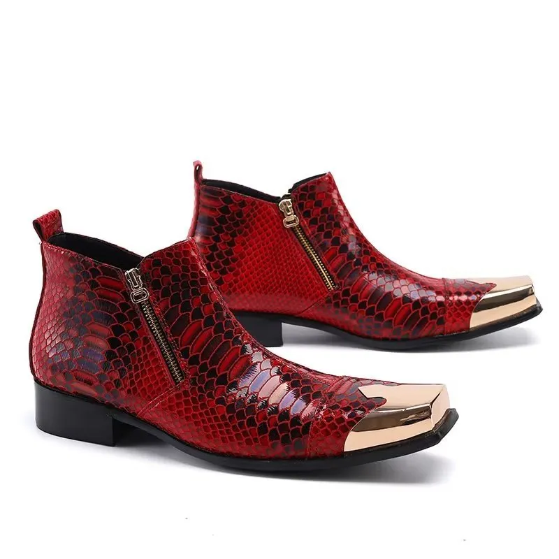 Luxe Croc-Textured Leather Ankle Boots