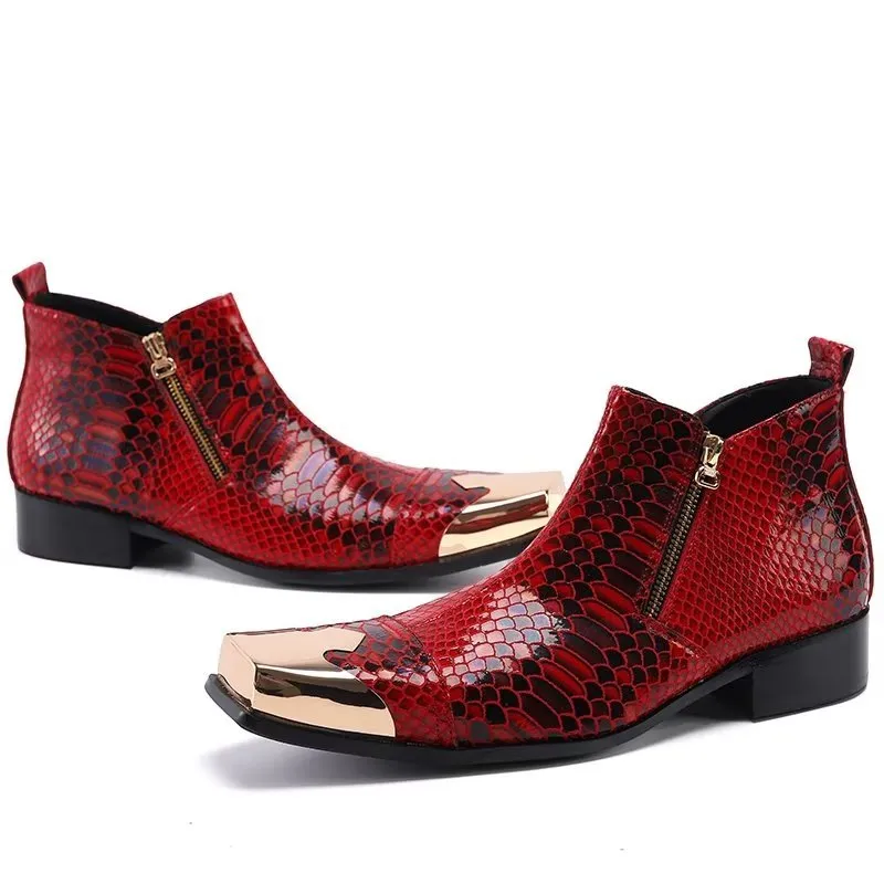 Luxe Croc-Textured Leather Ankle Boots