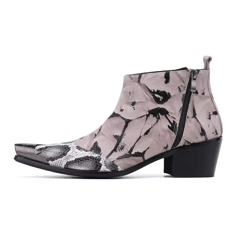 Luxe Exotic Pattern Genuine Leather Dress Boots