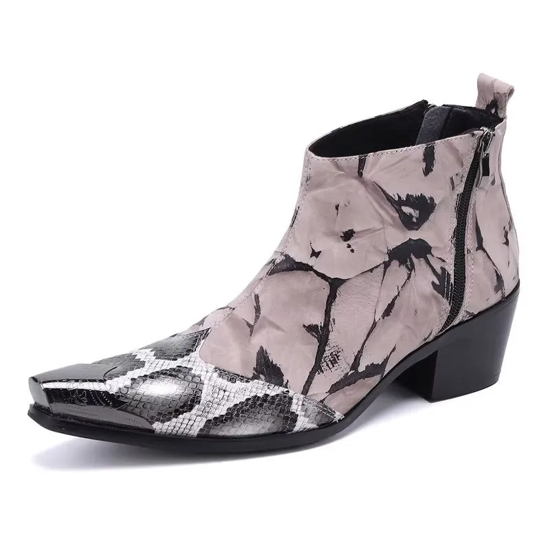 Luxe Exotic Pattern Genuine Leather Dress Boots