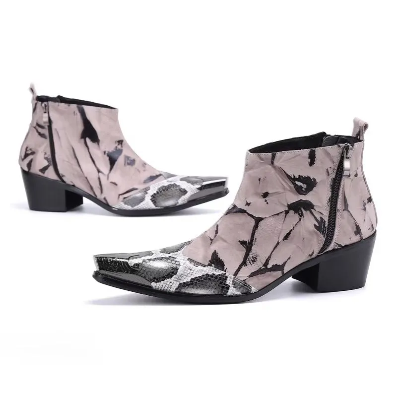 Luxe Exotic Pattern Genuine Leather Dress Boots