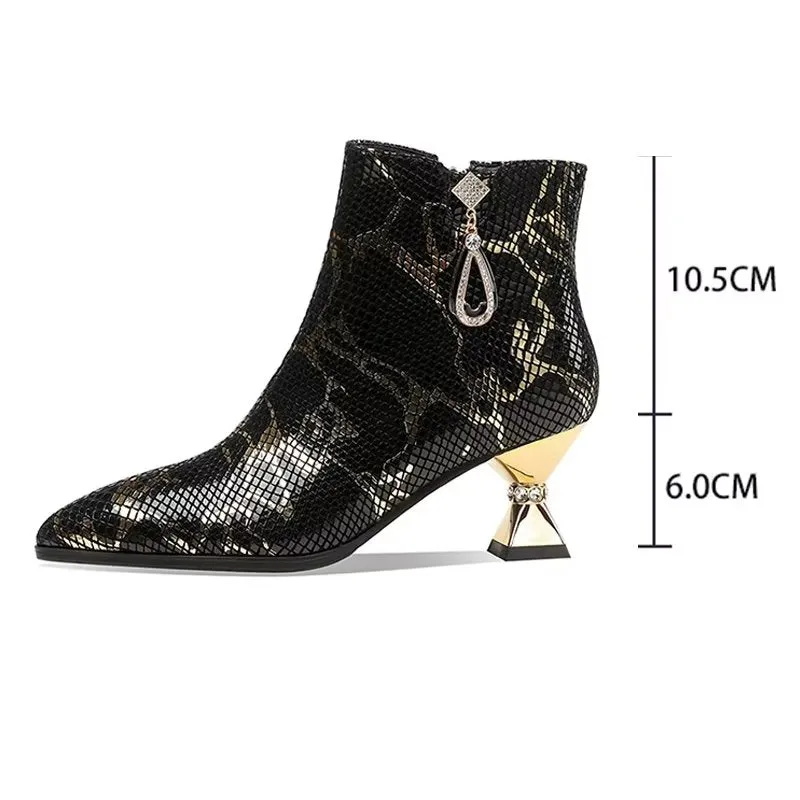 Luxury Serpent-Texture Pointed High Heeled Boots