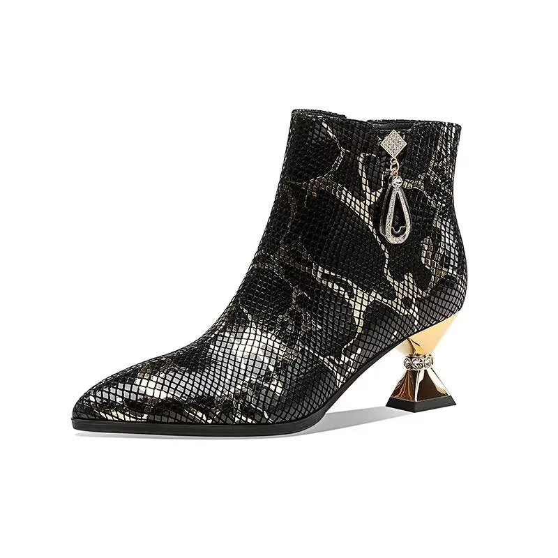 Luxury Serpent-Texture Pointed High Heeled Boots