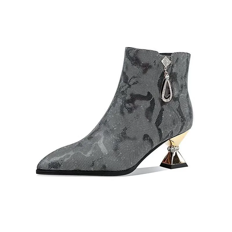 Luxury Serpent-Texture Pointed High Heeled Boots