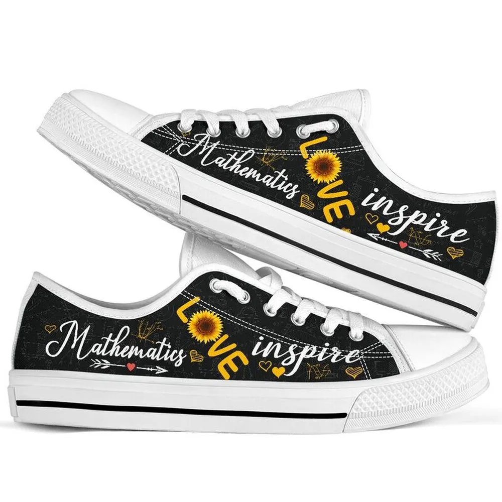 Mathematics Teach Sunflower Low Top Shoes, Teacher Shoes, Low Top Sneakers