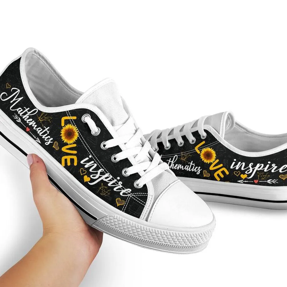 Mathematics Teach Sunflower Low Top Shoes, Teacher Shoes, Low Top Sneakers