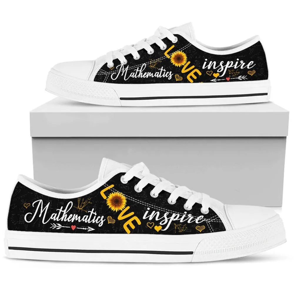 Mathematics Teach Sunflower Low Top Shoes, Teacher Shoes, Low Top Sneakers