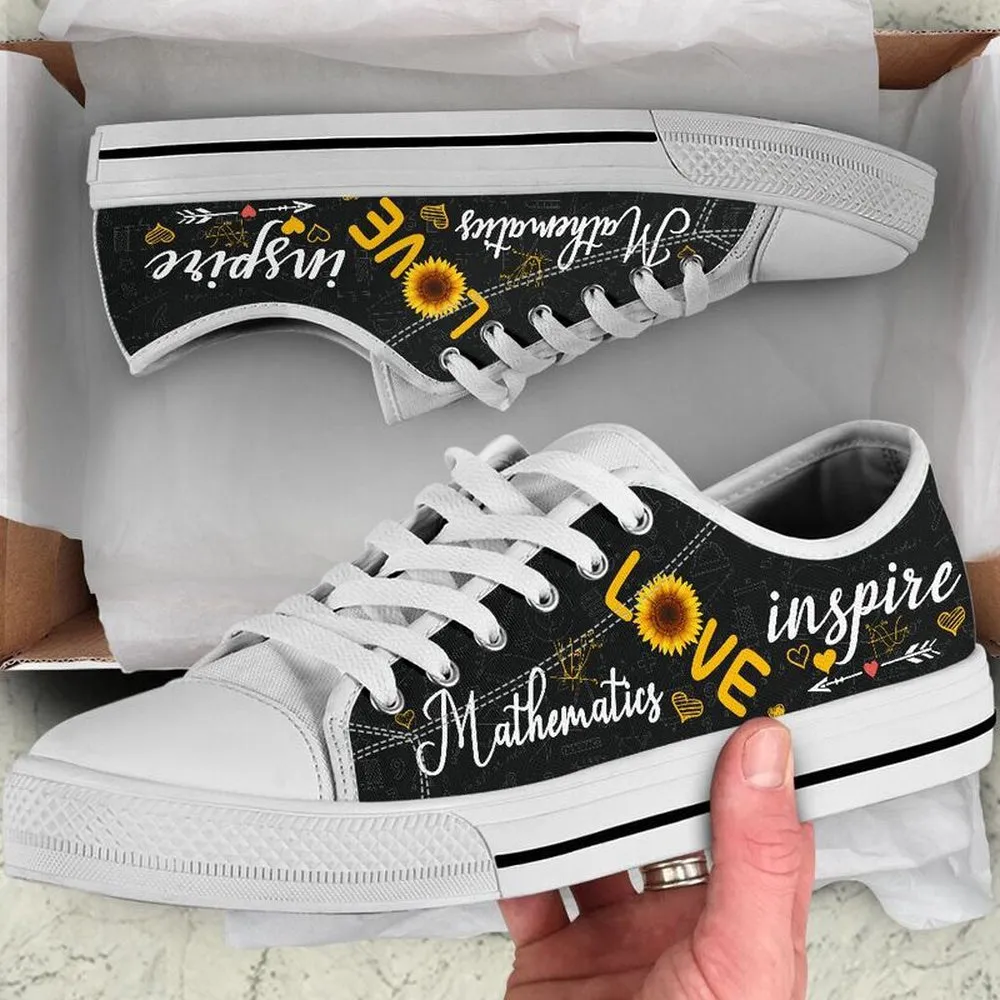 Mathematics Teach Sunflower Low Top Shoes, Teacher Shoes, Low Top Sneakers