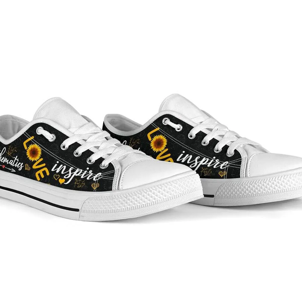 Mathematics Teach Sunflower Low Top Shoes, Teacher Shoes, Low Top Sneakers