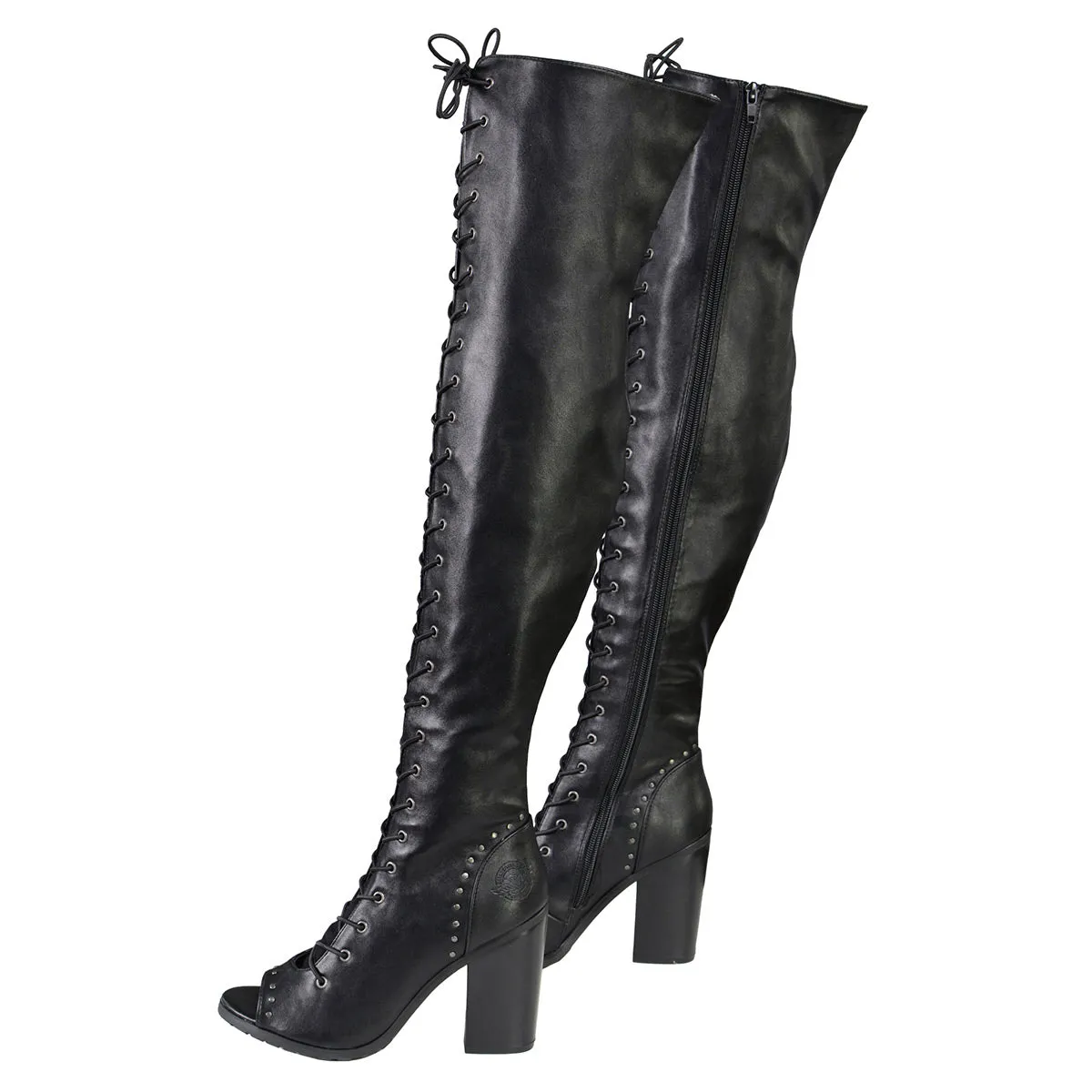 Milwaukee Leather MBL9421 Women's Black Lace-Up Knee-High Fashion