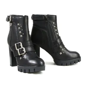 Milwaukee Leather MBL9456 Women's Premium Black Leather Fashion Platform Boots with Straps