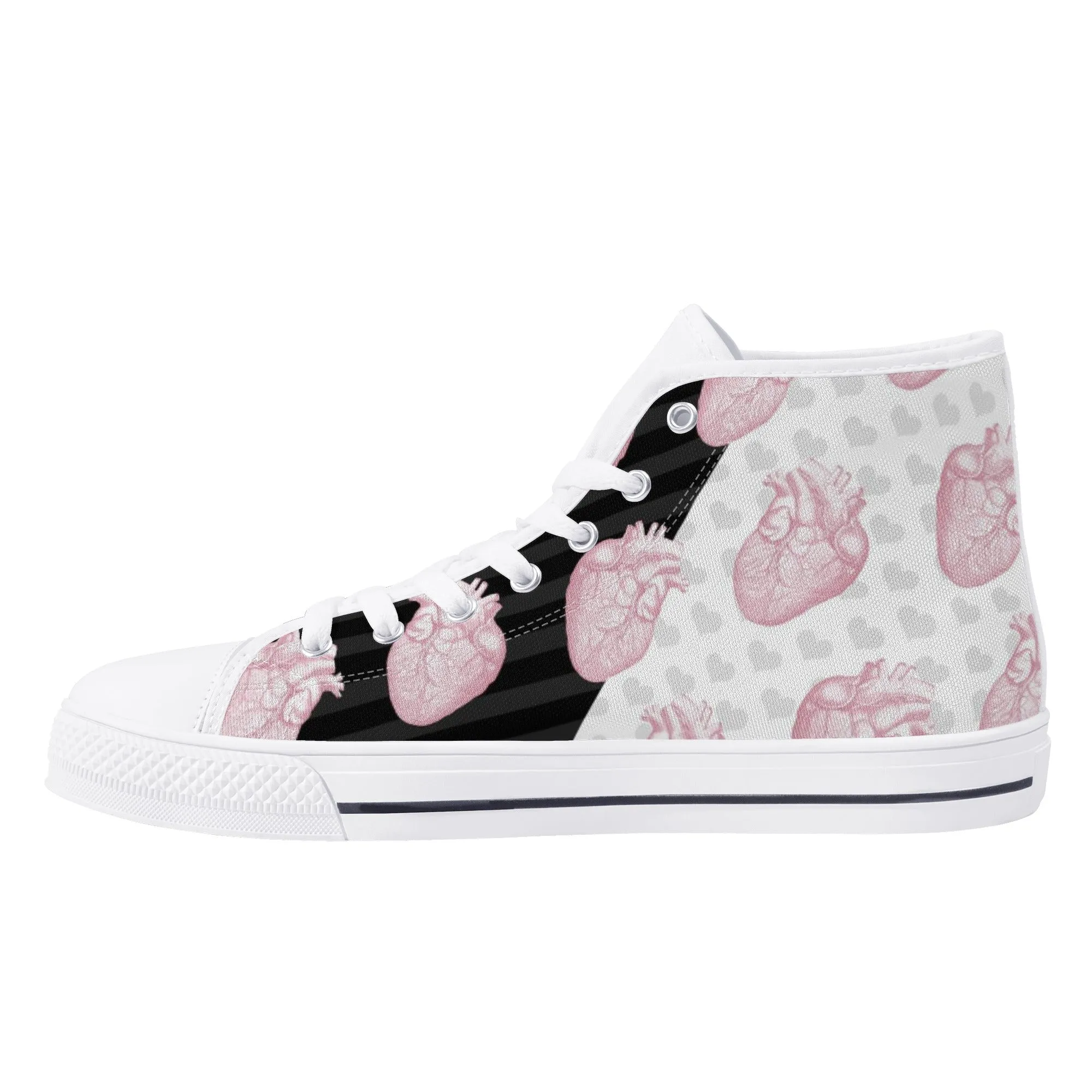 Mismatch Pastel Goth Canvas High Tops | Unisex Halloween Boots | Creepy Scary Skull-Spooky Hearts