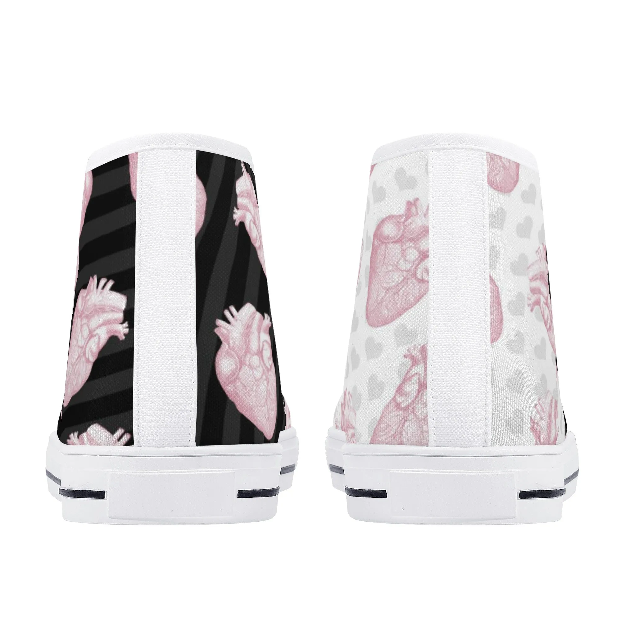 Mismatch Pastel Goth Canvas High Tops | Unisex Halloween Boots | Creepy Scary Skull-Spooky Hearts