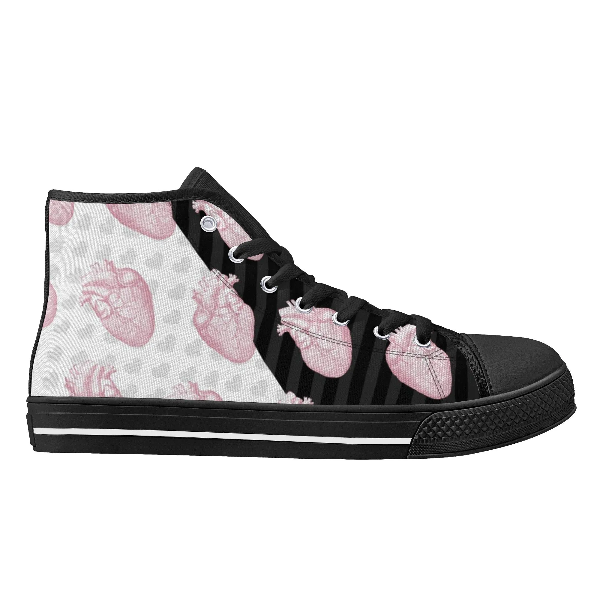 Mismatch Pastel Goth Canvas High Tops | Unisex Halloween Boots | Creepy Scary Skull-Spooky Hearts