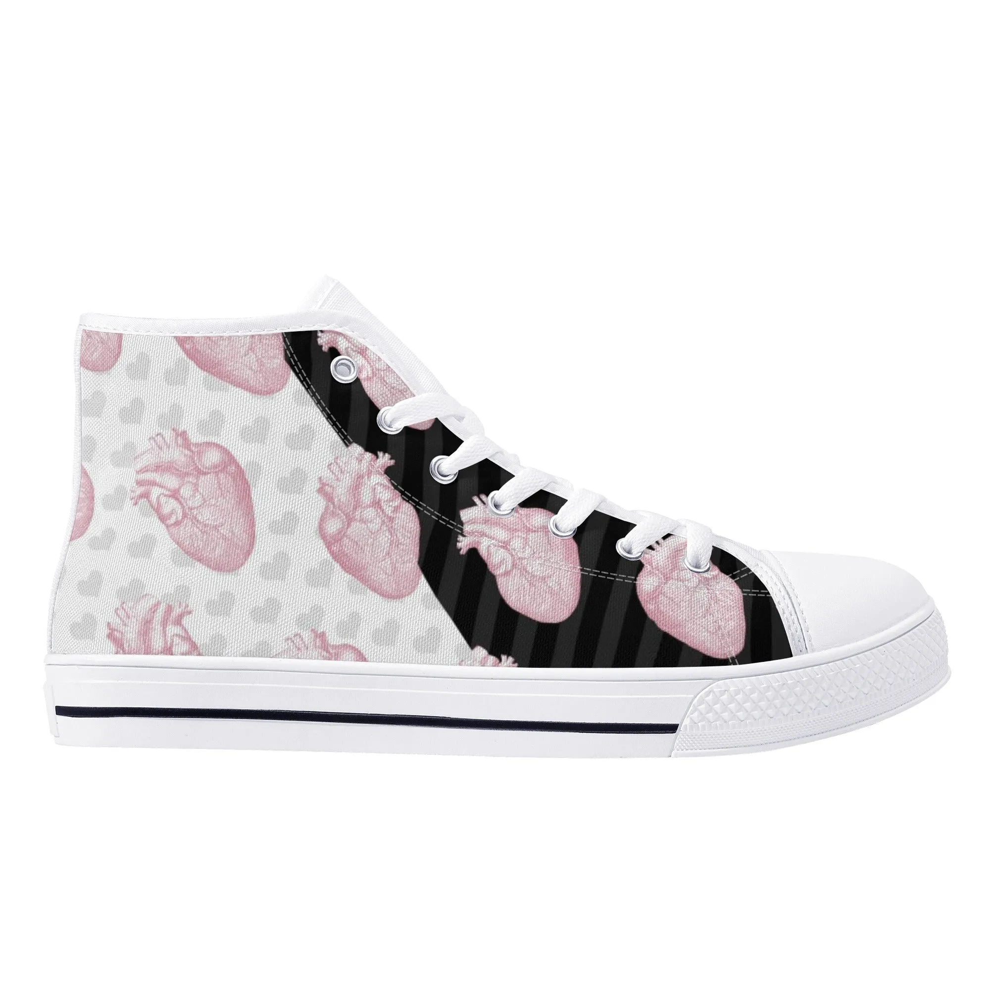 Mismatch Pastel Goth Canvas High Tops | Unisex Halloween Boots | Creepy Scary Skull-Spooky Hearts