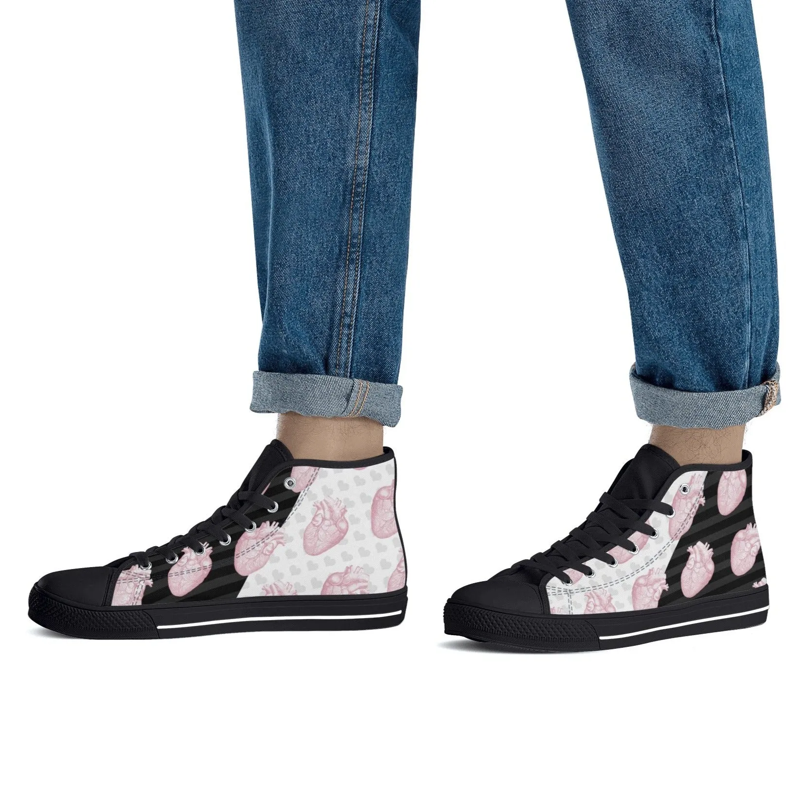 Mismatch Pastel Goth Canvas High Tops | Unisex Halloween Boots | Creepy Scary Skull-Spooky Hearts