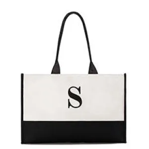 MODERN INITIAL COLORBLOCK TOTE - BLACK