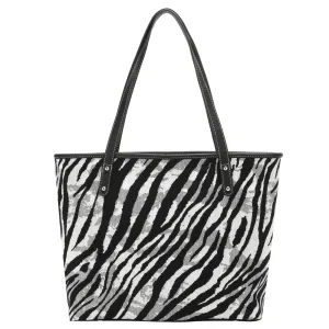 MW1158-8112 Montana West Zebra Print Canvas Tote Bag