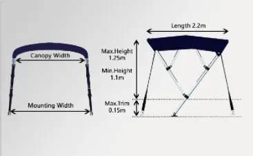 OCEANSOUTH STAINLESS STEEL 4 BOW BIMINI TOP