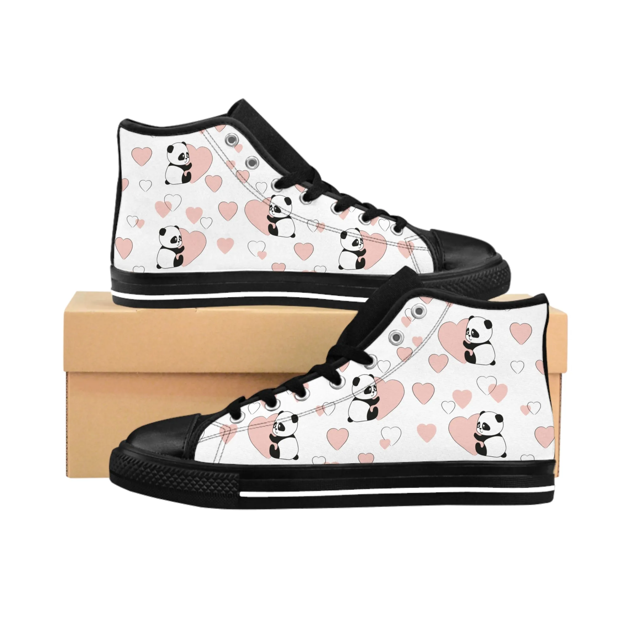 Panda and Hearts Men's Classic Sneakers