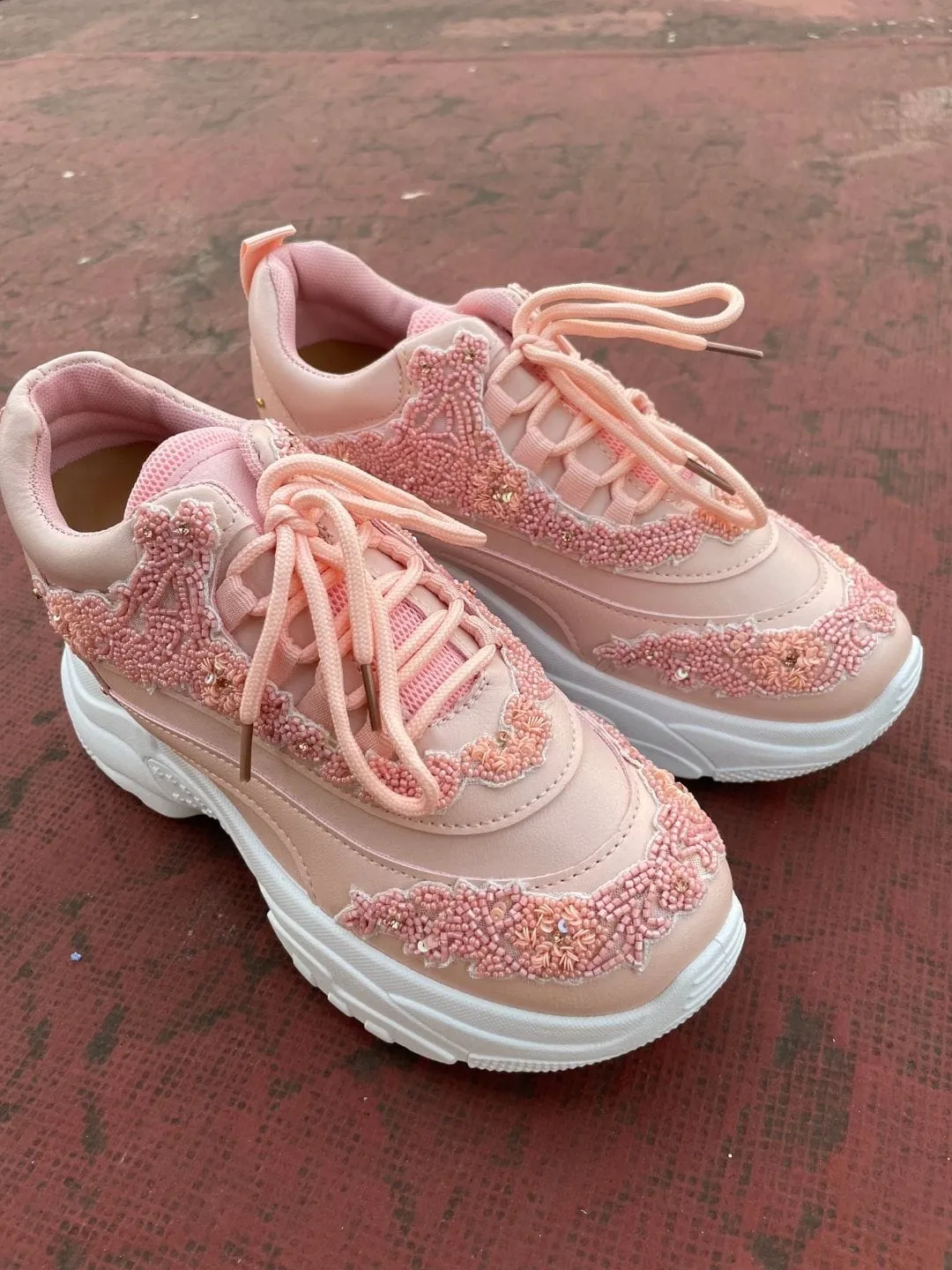 Pink Bead Work Kanvas Sneakers